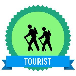Badge icon "Hiking (385)" provided by The Noun Project under The symbol is published under a Public Domain Mark